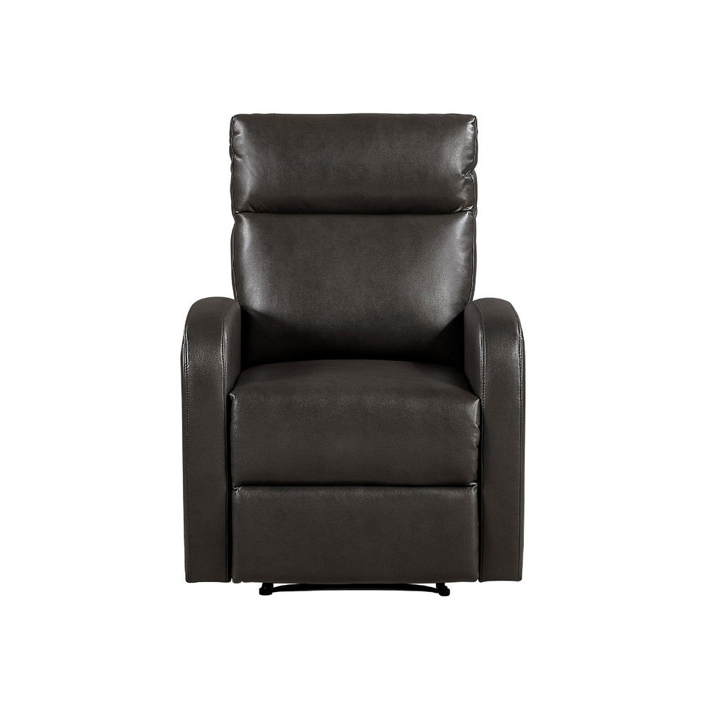 Benjara Mey Wall Hugger Manual Recliner Chair w Pocket, Dark Brown Faux Leather