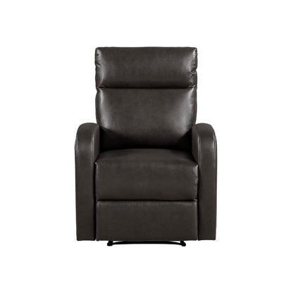 Benjara Mey Wall Hugger Manual Recliner Chair w Pocket, Dark Brown Faux Leather