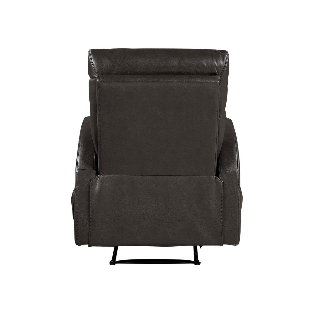 Benjara Mey Wall Hugger Manual Recliner Chair w Pocket, Dark Brown Faux Leather