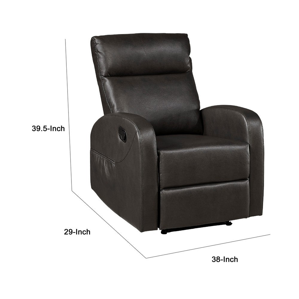 Benjara Mey Wall Hugger Manual Recliner Chair w Pocket, Dark Brown Faux Leather
