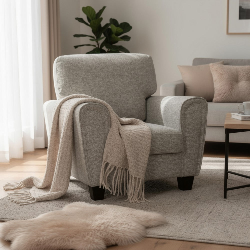 Benjara Loi Sofa Armchair with Reversible Cushion, Transitional Gray Chenille