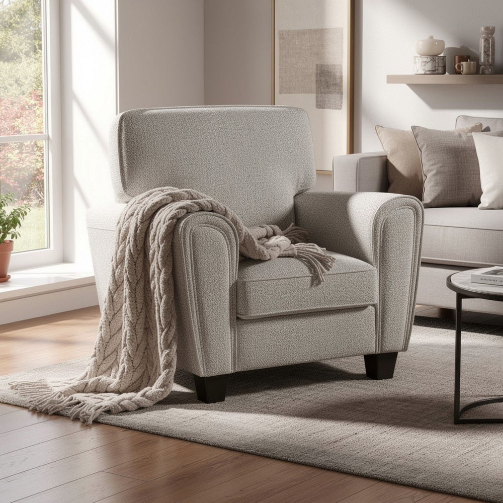 Benjara Loi Sofa Armchair with Reversible Cushion, Transitional Gray Chenille
