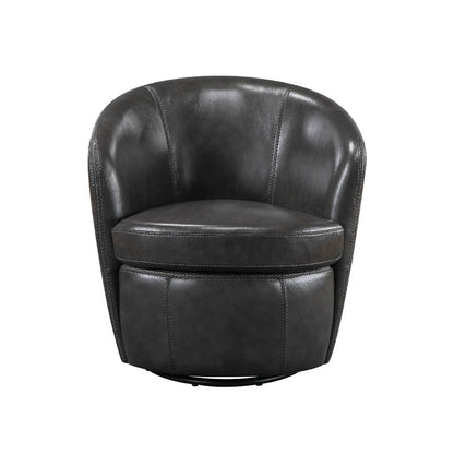 Benjara Dey Swivel Barrel Chair with Curved Back, Smoky Gray Top Grain Leather