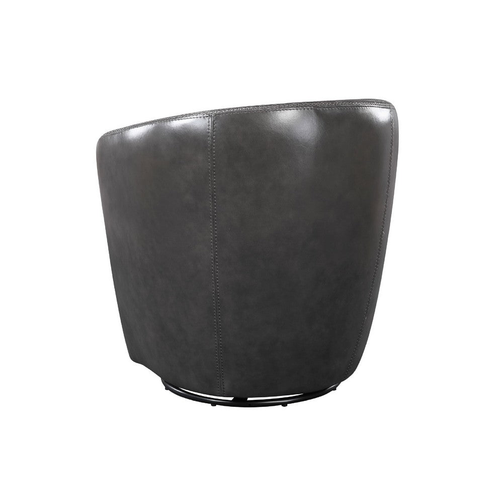 Benjara Dey Swivel Barrel Chair with Curved Back, Smoky Gray Top Grain Leather