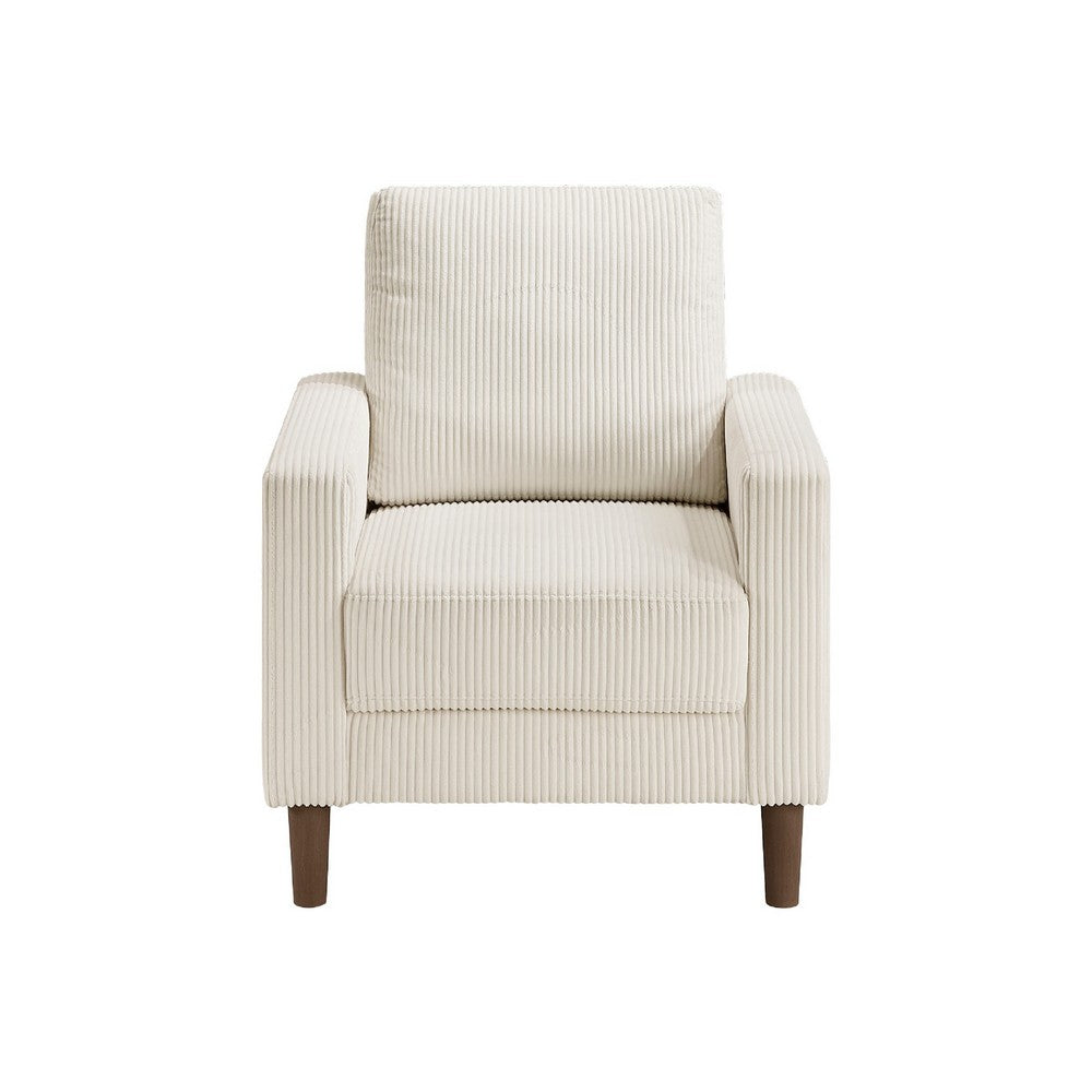 Benjara Cey Sofa Armchair, Beige Corduroy Upholstery, Modern Style Brown Legs