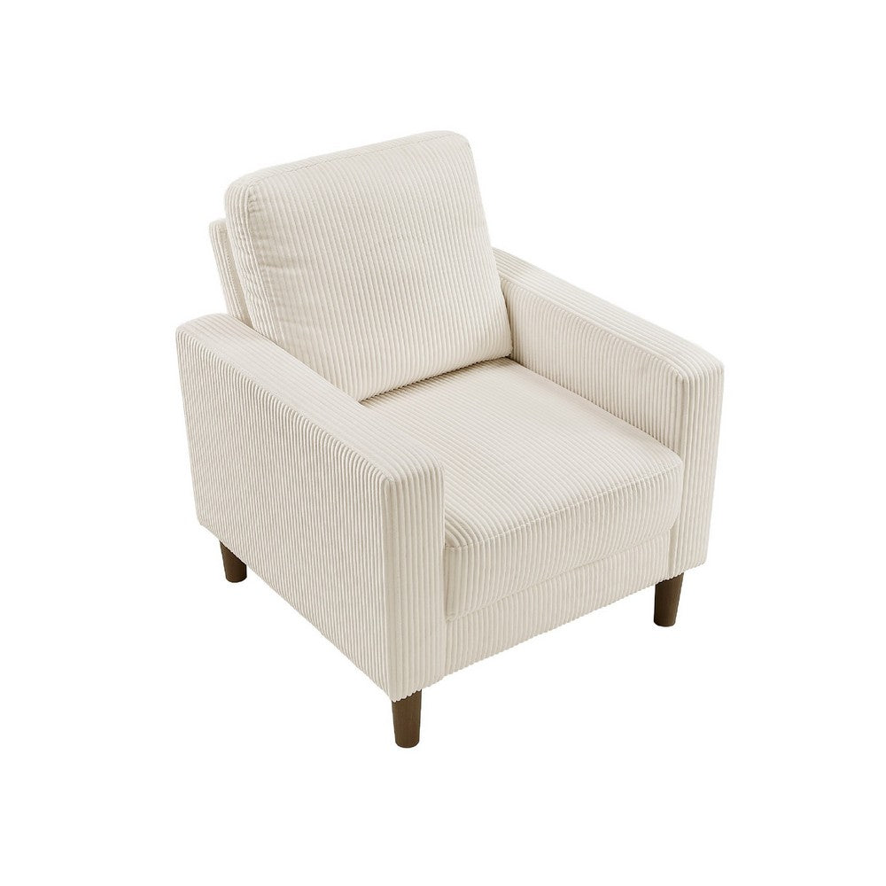 Benjara Cey Sofa Armchair, Beige Corduroy Upholstery, Modern Style Brown Legs