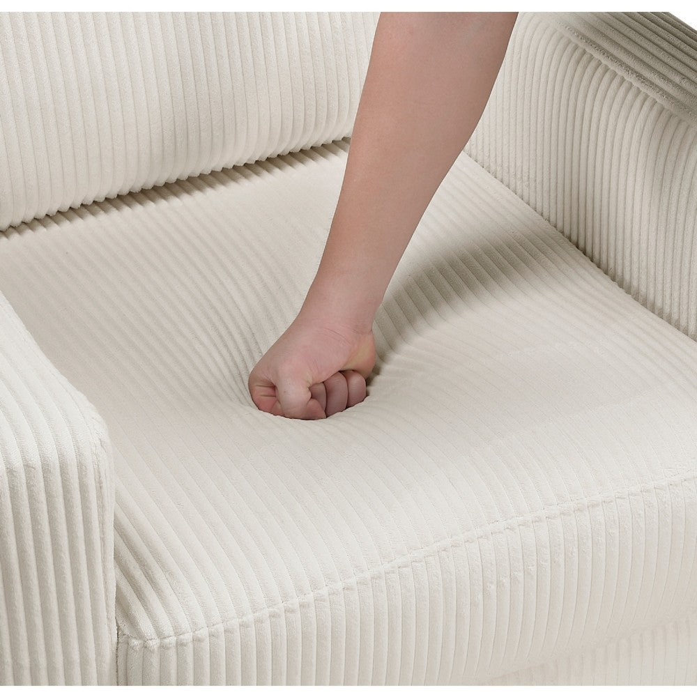 Benjara Cey Sofa Armchair, Beige Corduroy Upholstery, Modern Style Brown Legs