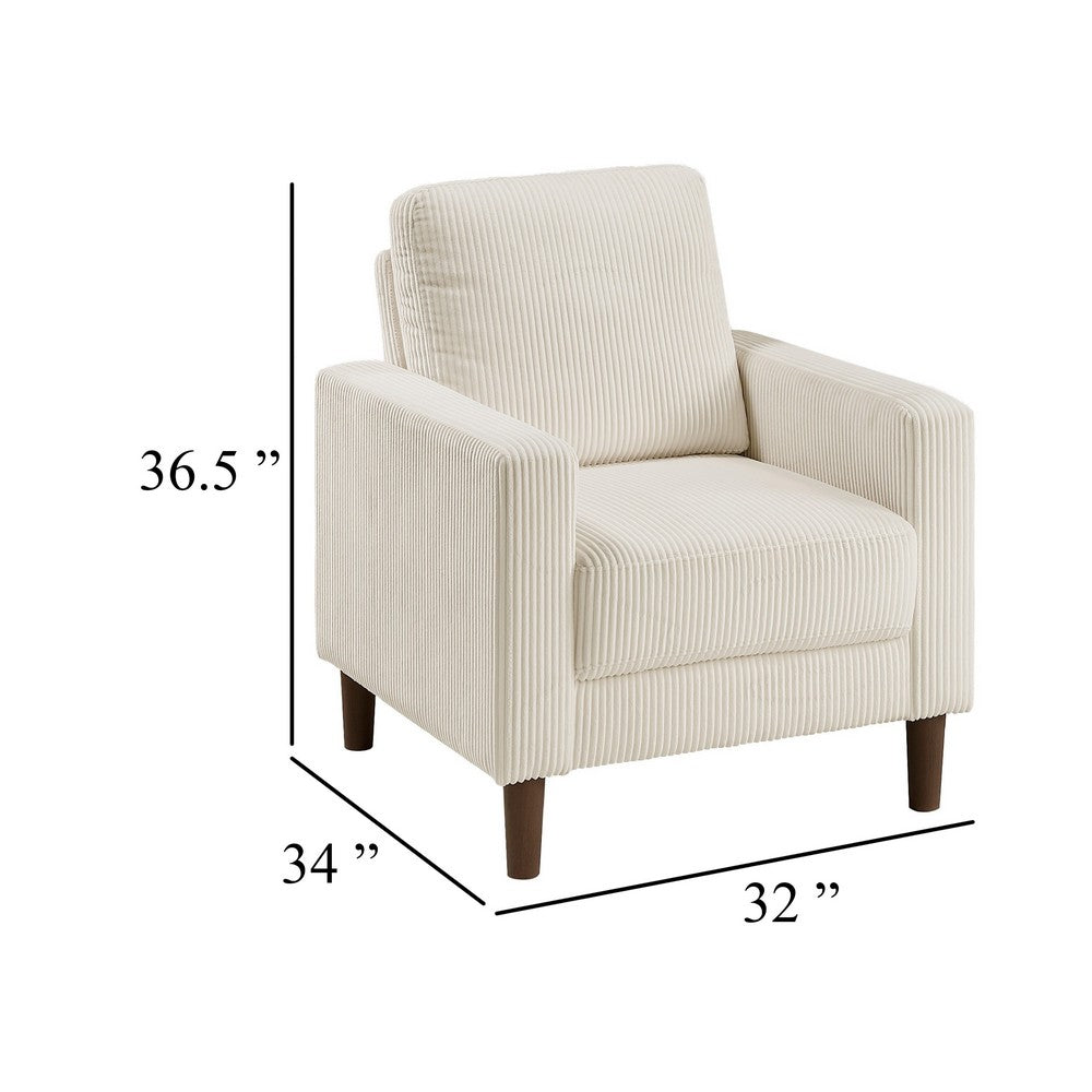 Benjara Cey Sofa Armchair, Beige Corduroy Upholstery, Modern Style Brown Legs