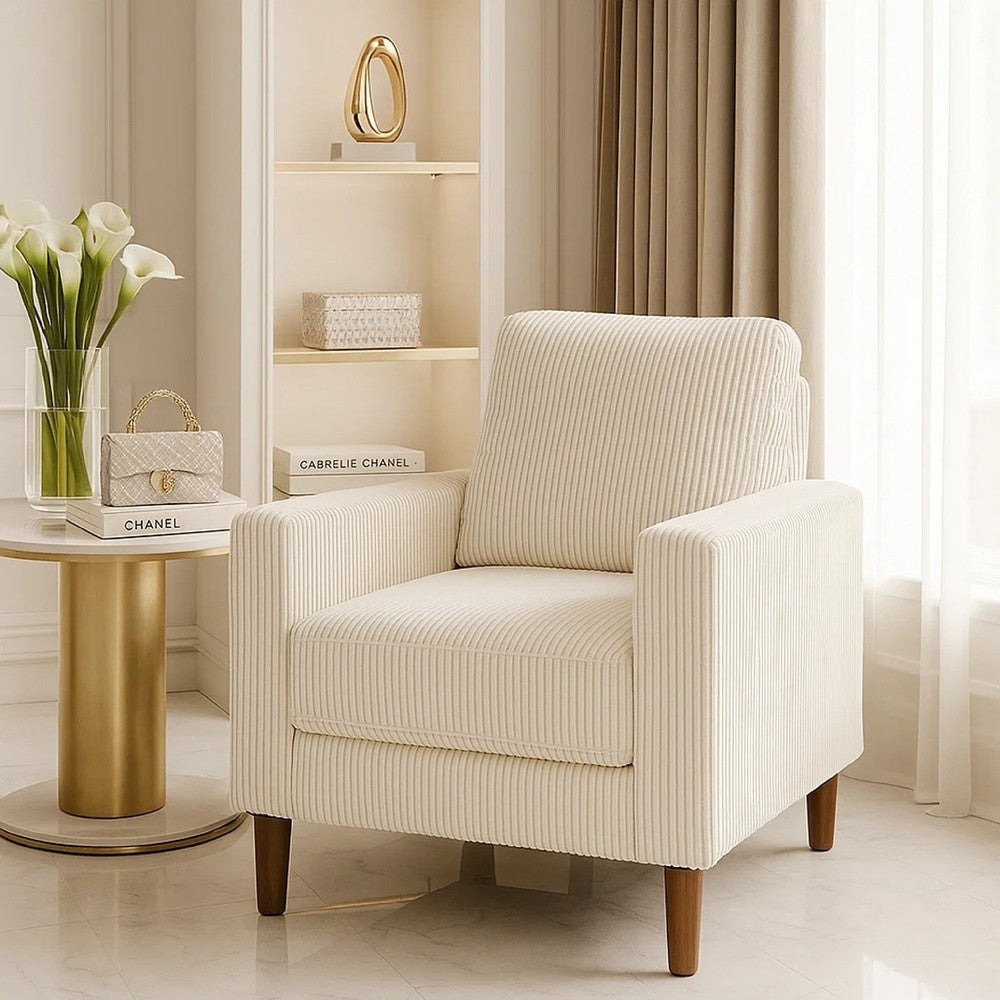 Benjara Cey Sofa Armchair, Beige Corduroy Upholstery, Modern Style Brown Legs