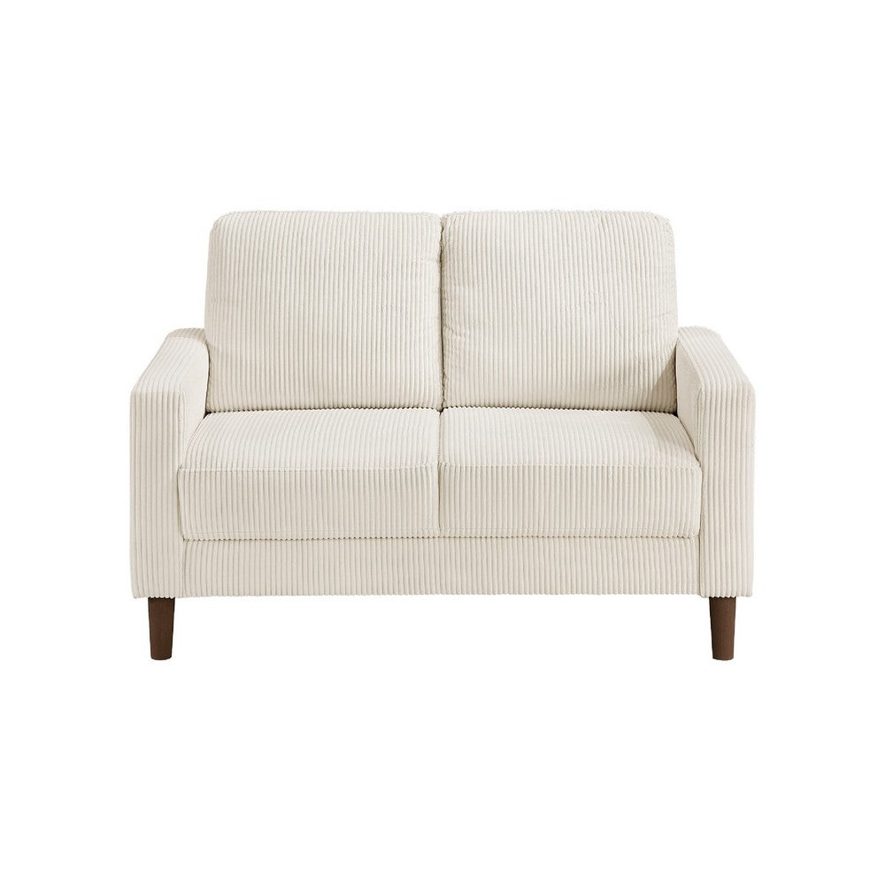 Benjara Cey Loveseat, Beige Corduroy Upholstery, Modern Style Brown Legs, 55 Inch