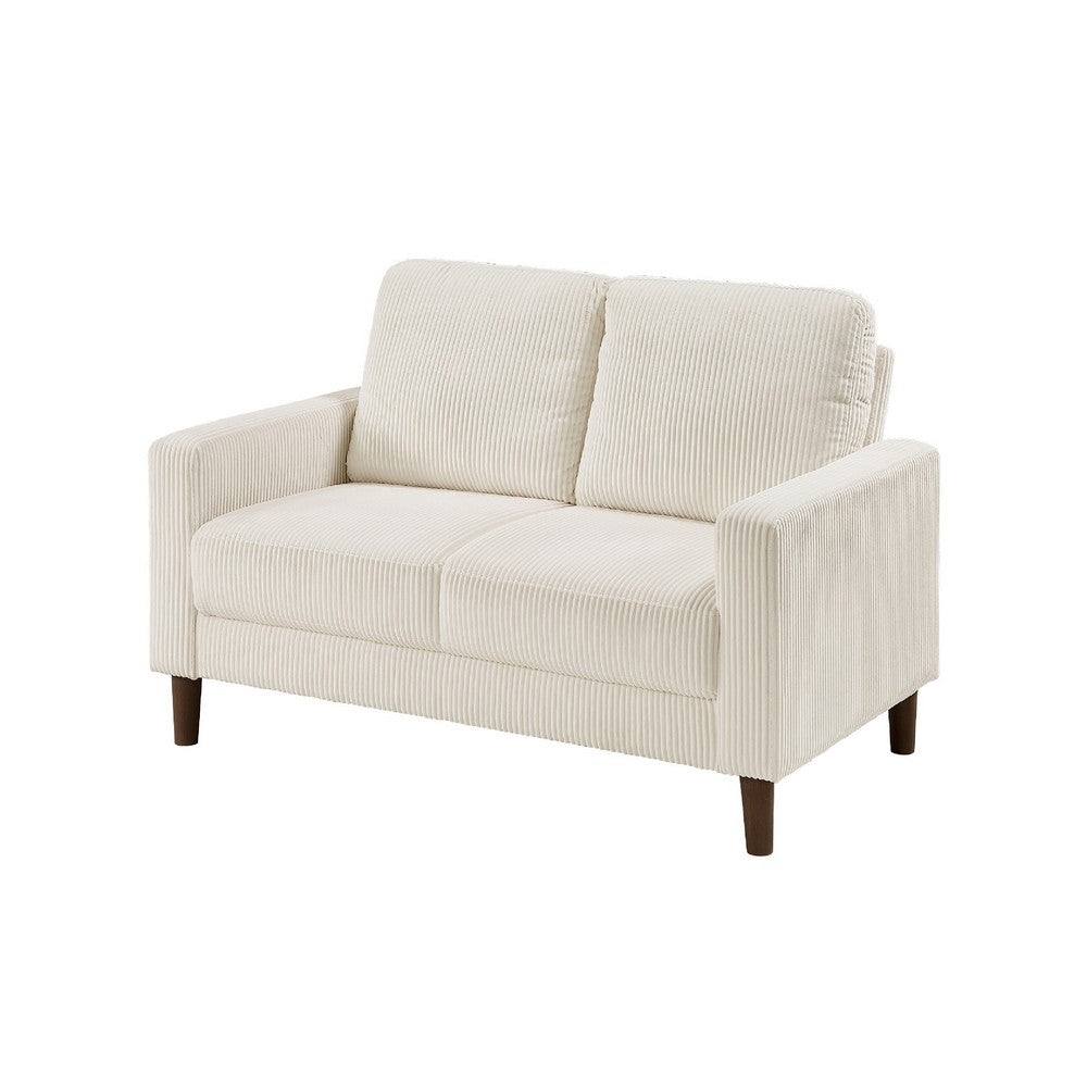 Benjara Cey Loveseat, Beige Corduroy Upholstery, Modern Style Brown Legs, 55 Inch