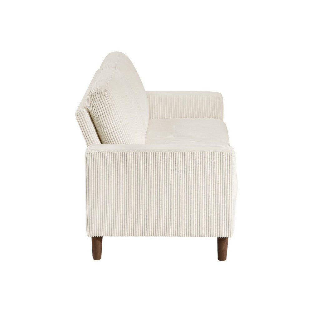 Benjara Cey Loveseat, Beige Corduroy Upholstery, Modern Style Brown Legs, 55 Inch