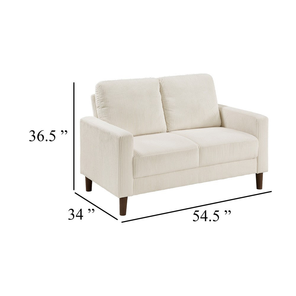 Benjara Cey Loveseat, Beige Corduroy Upholstery, Modern Style Brown Legs, 55 Inch