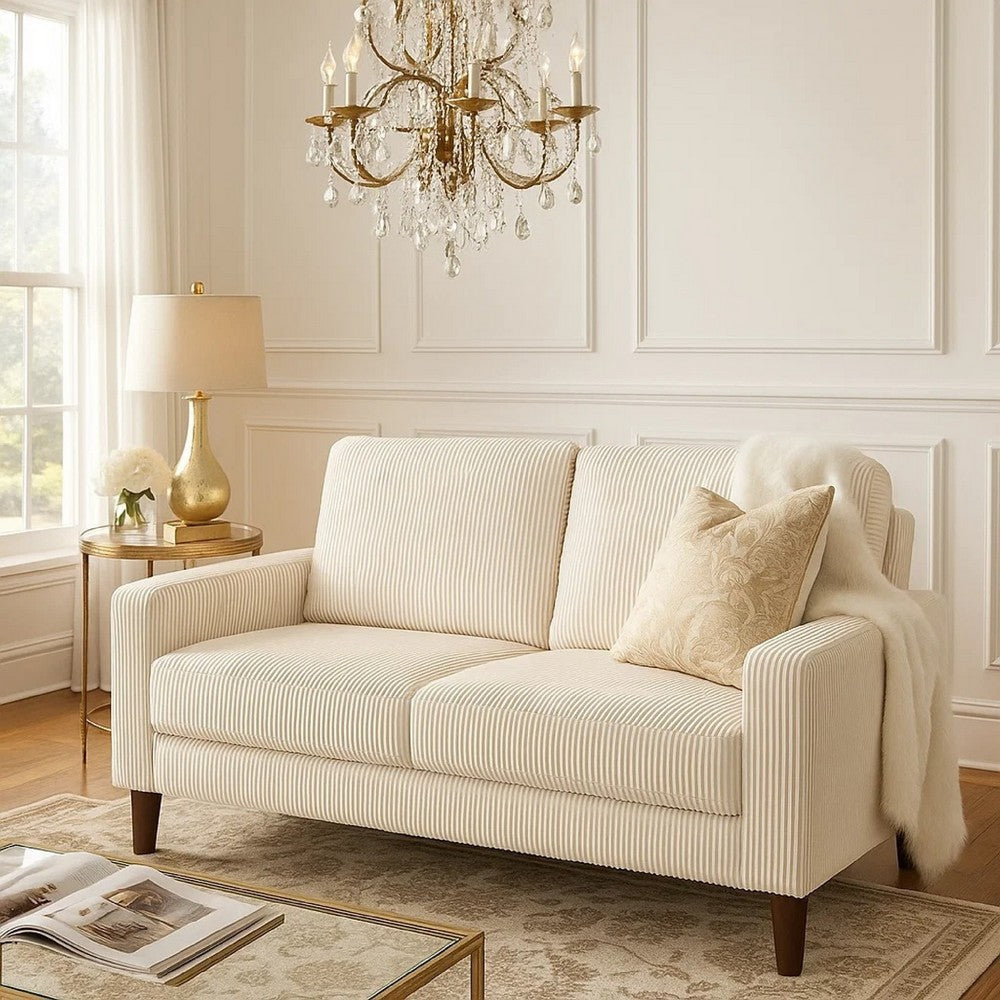 Benjara Cey Loveseat, Beige Corduroy Upholstery, Modern Style Brown Legs, 55 Inch