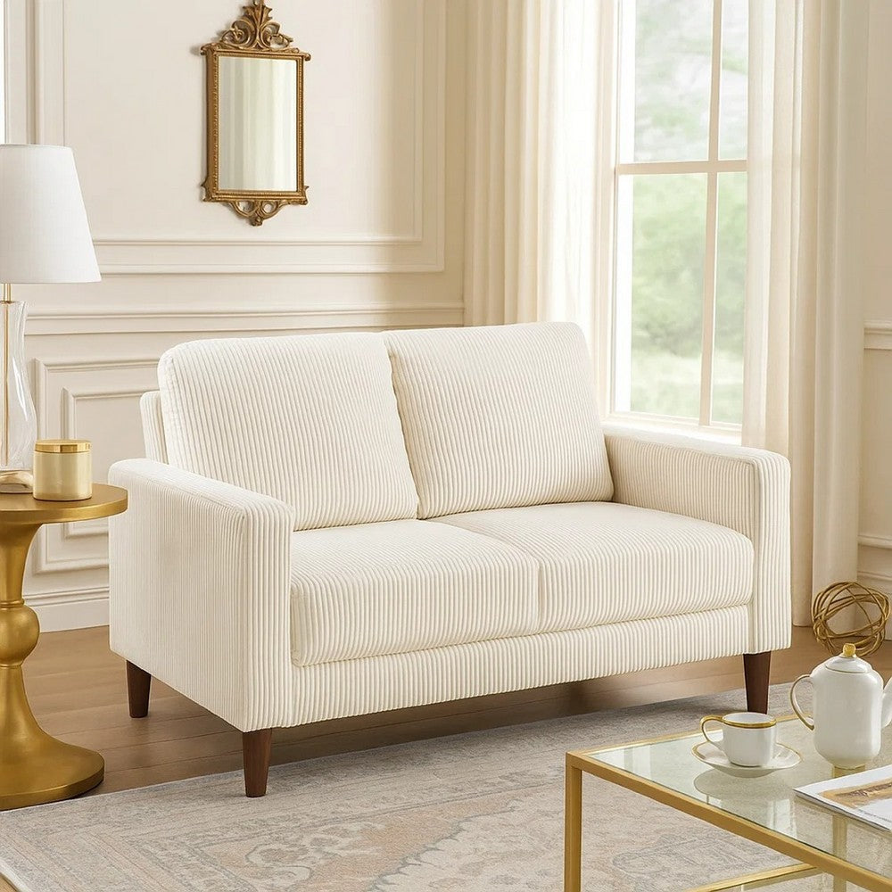 Benjara Cey Loveseat, Beige Corduroy Upholstery, Modern Style Brown Legs, 55 Inch