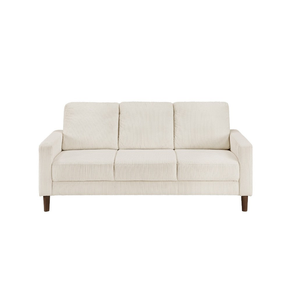 Benjara Cey Sofa, Beige Corduroy Upholstery, Modern Style Brown Legs, 77 Inch