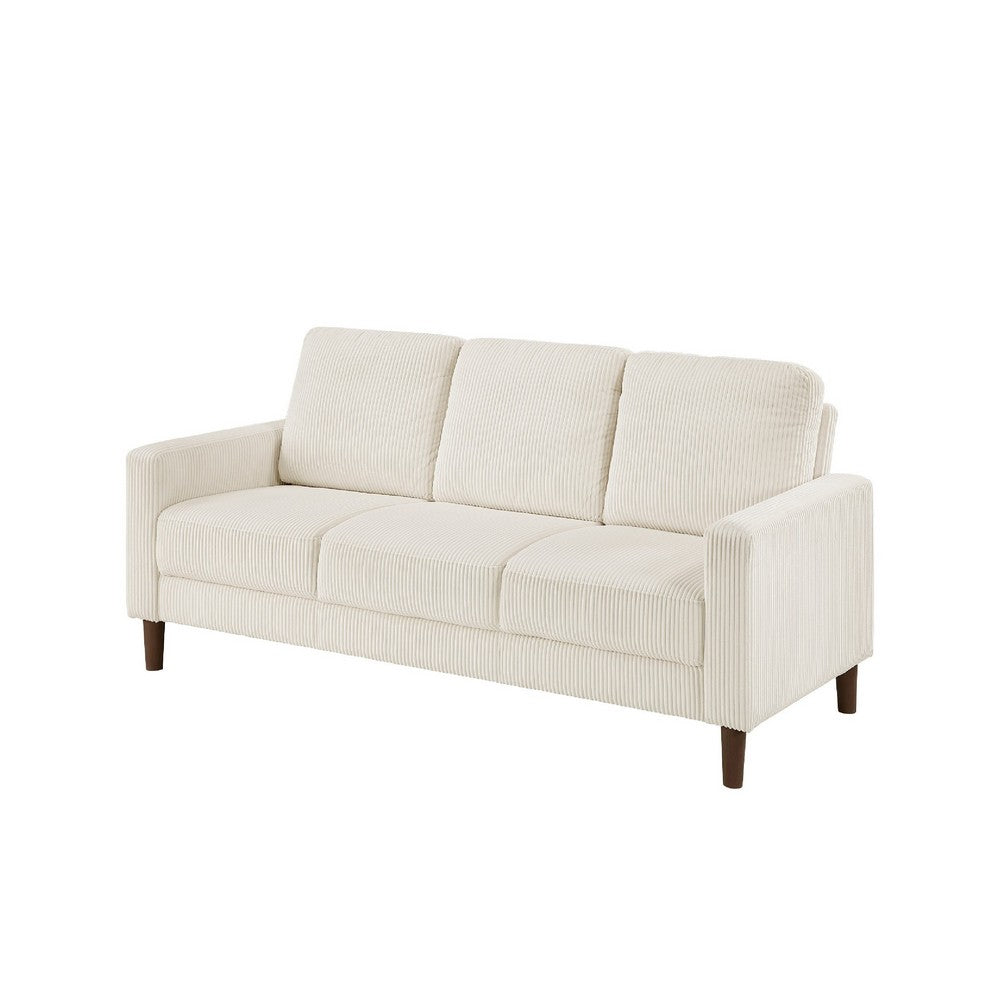 Benjara Cey Sofa, Beige Corduroy Upholstery, Modern Style Brown Legs, 77 Inch