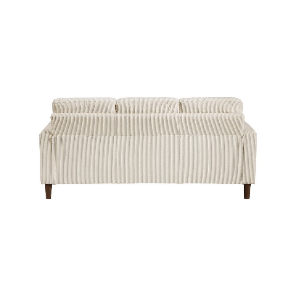 Benjara Cey Sofa, Beige Corduroy Upholstery, Modern Style Brown Legs, 77 Inch