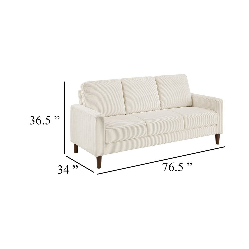 Benjara Cey Sofa, Beige Corduroy Upholstery, Modern Style Brown Legs, 77 Inch