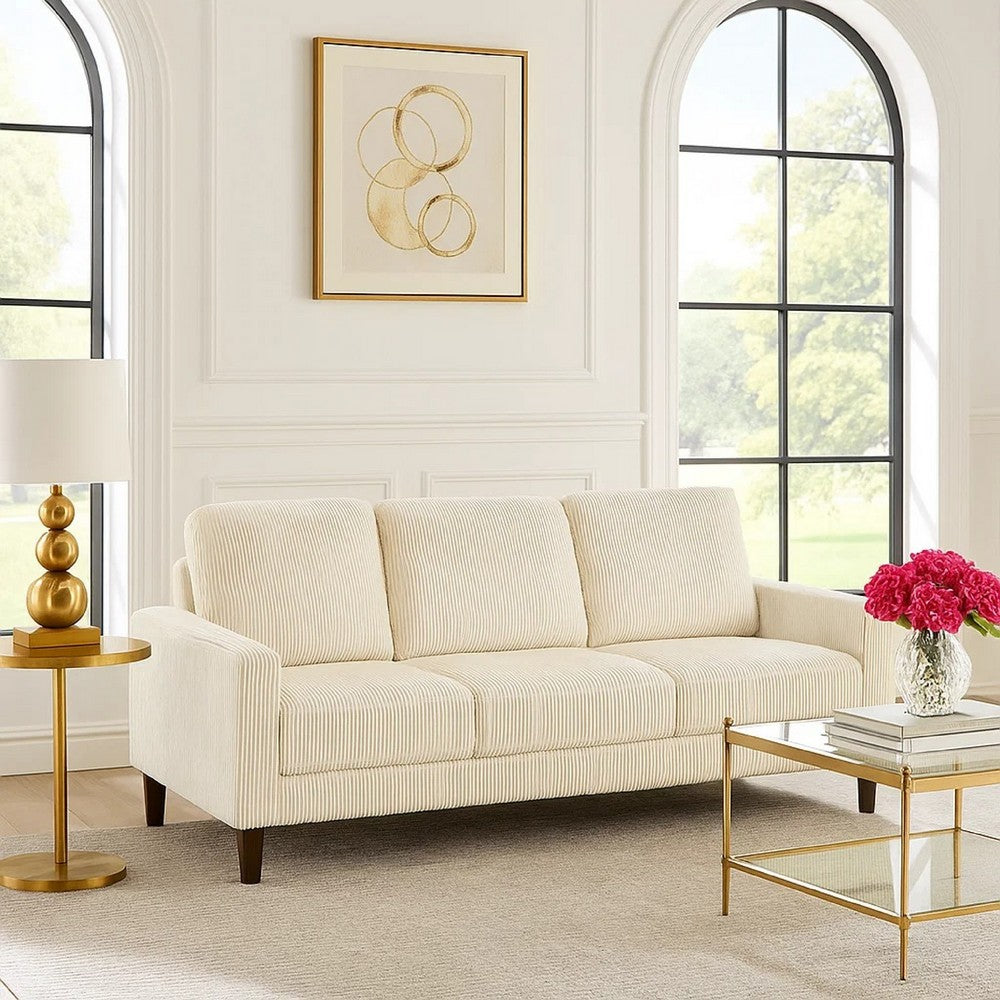 Benjara Cey Sofa, Beige Corduroy Upholstery, Modern Style Brown Legs, 77 Inch