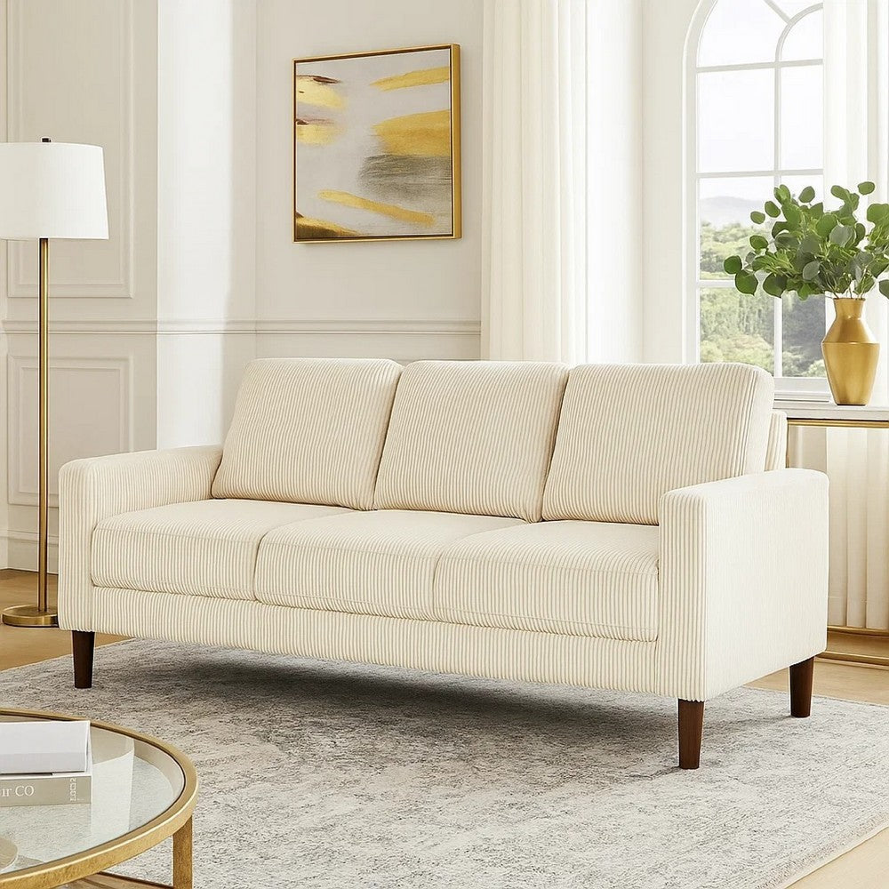 Benjara Cey Sofa, Beige Corduroy Upholstery, Modern Style Brown Legs, 77 Inch