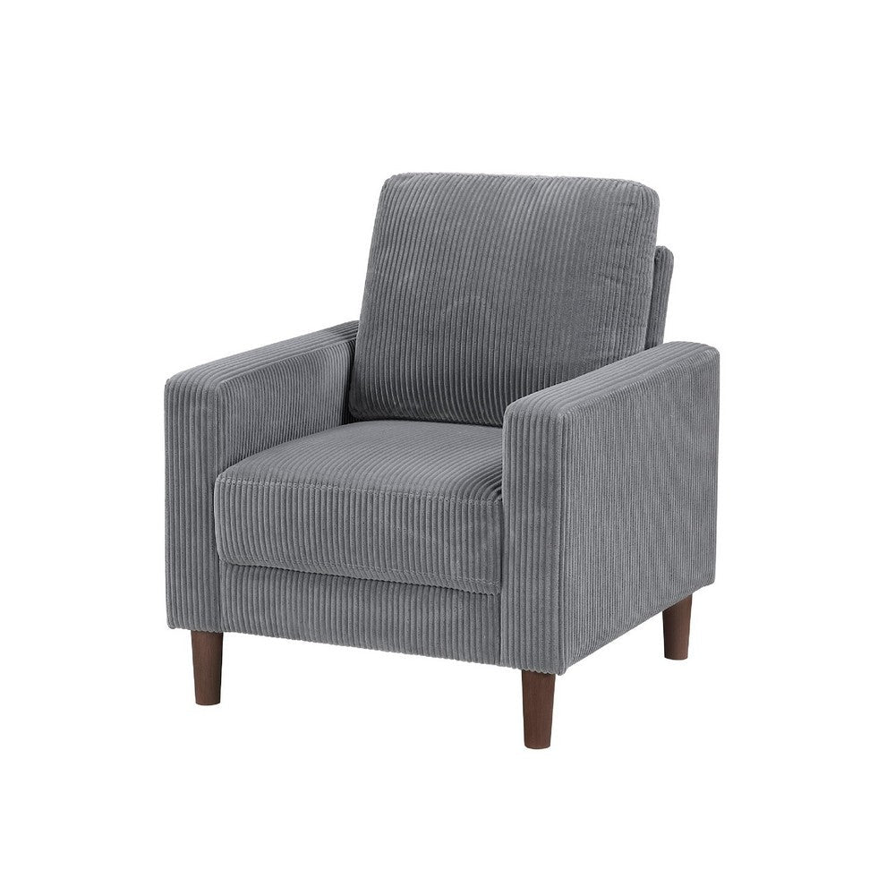 Benjara Cey Sofa Armchair, Gray Corduroy Upholstery, Modern Style Brown Legs