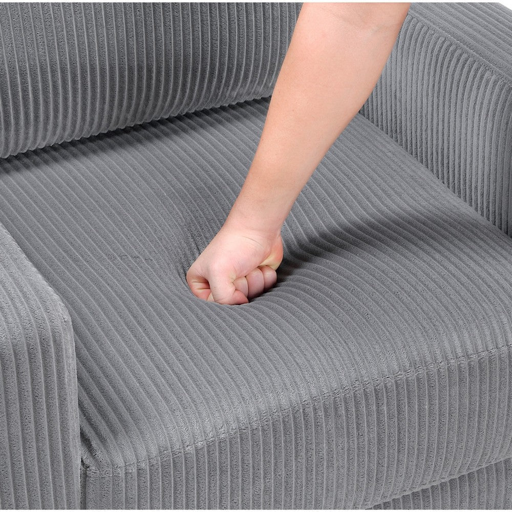 Benjara Cey Sofa Armchair, Gray Corduroy Upholstery, Modern Style Brown Legs