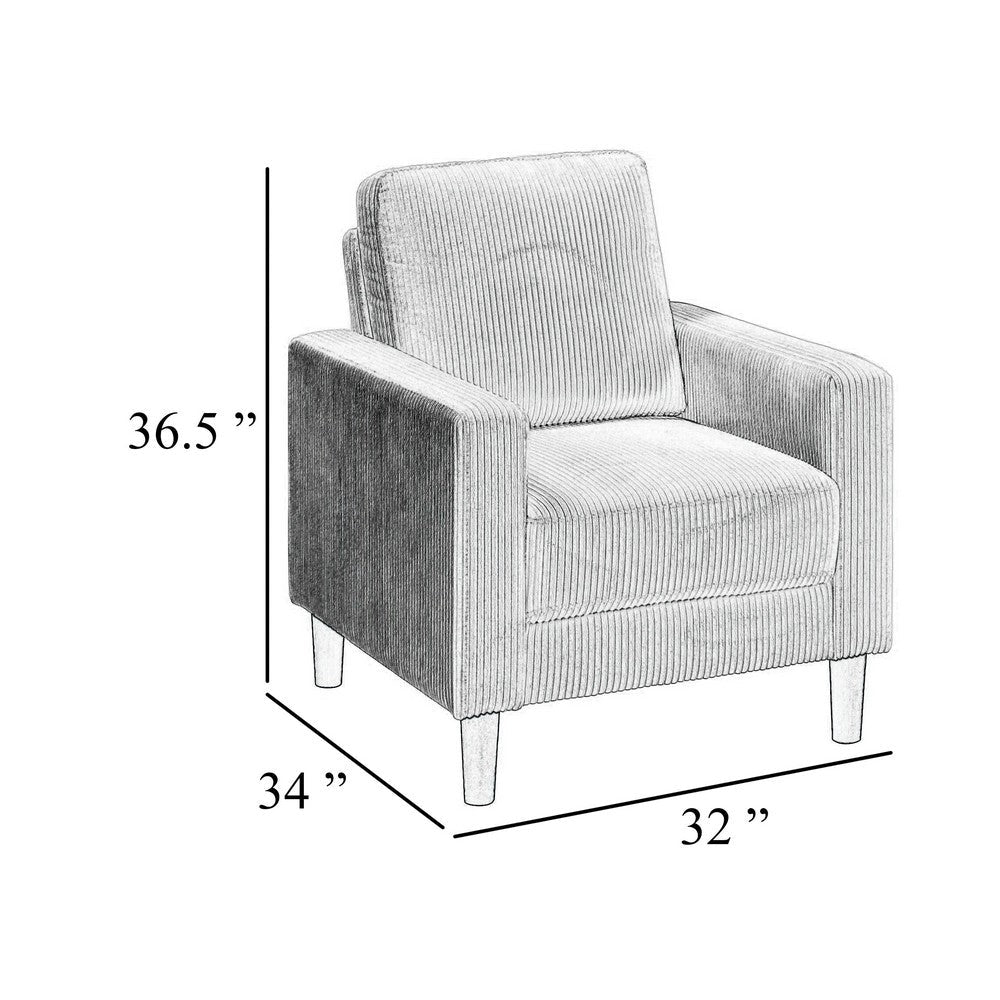 Benjara Cey Sofa Armchair, Gray Corduroy Upholstery, Modern Style Brown Legs