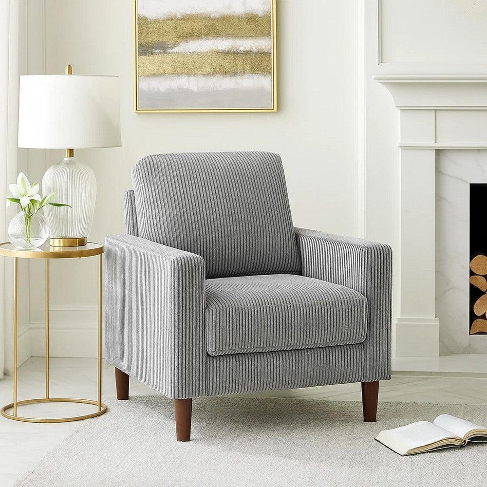 Benjara Cey Sofa Armchair, Gray Corduroy Upholstery, Modern Style Brown Legs