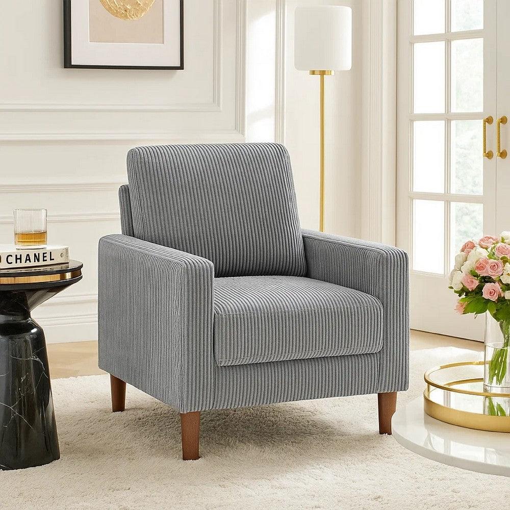Benjara Cey Sofa Armchair, Gray Corduroy Upholstery, Modern Style Brown Legs