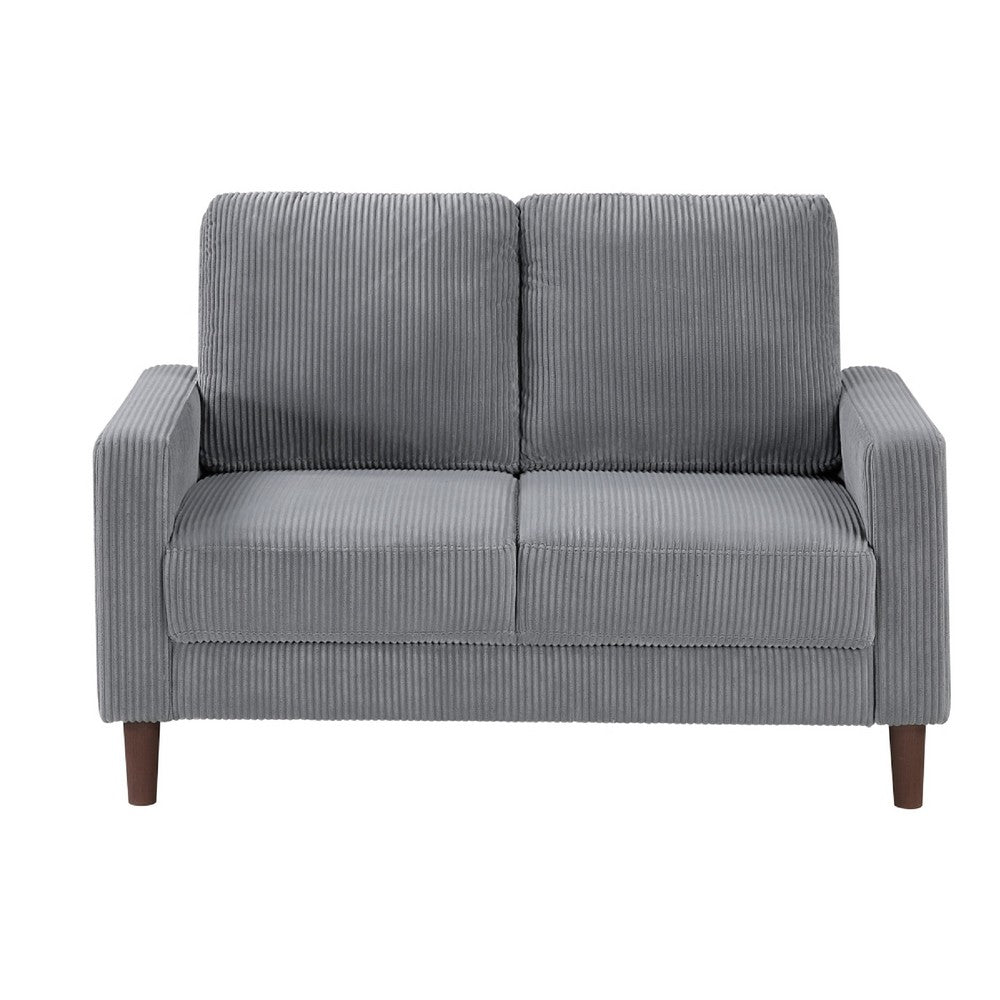 Benjara Cey Loveseat, Gray Corduroy Upholstery, Modern Style Brown Legs, 55 Inch