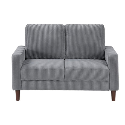Benjara Cey Loveseat, Gray Corduroy Upholstery, Modern Style Brown Legs, 55 Inch
