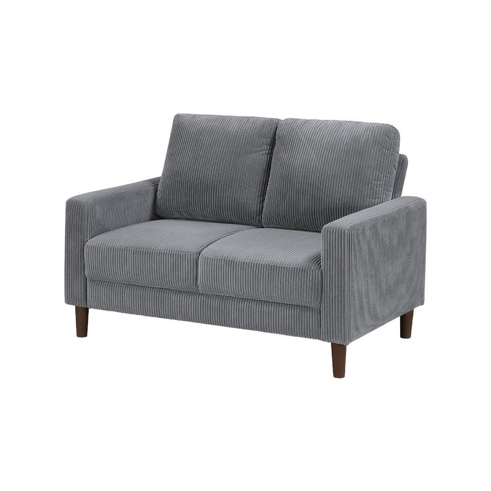 Benjara Cey Loveseat, Gray Corduroy Upholstery, Modern Style Brown Legs, 55 Inch
