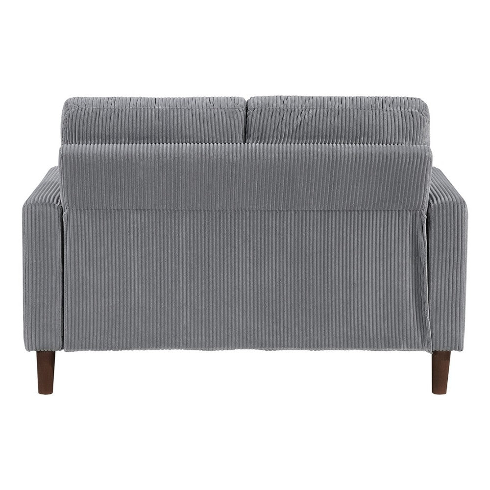 Benjara Cey Loveseat, Gray Corduroy Upholstery, Modern Style Brown Legs, 55 Inch