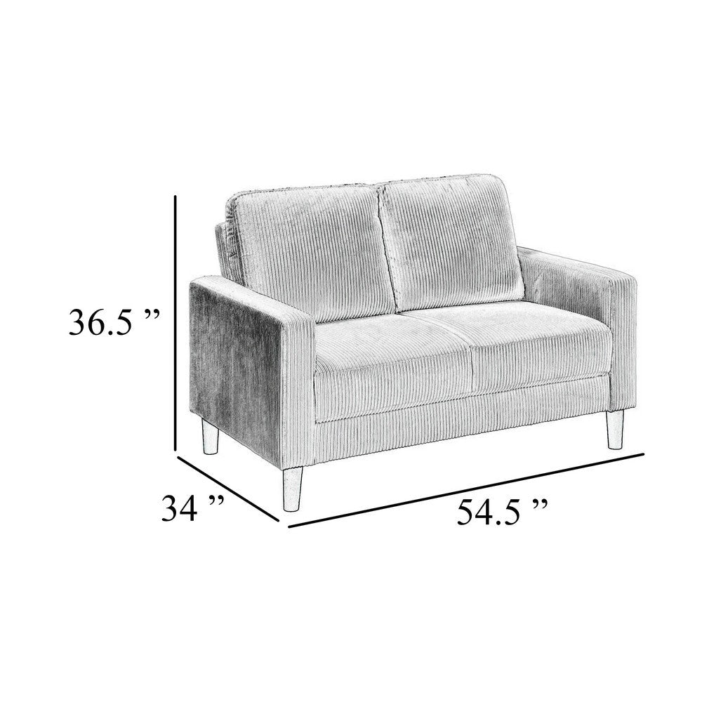 Benjara Cey Loveseat, Gray Corduroy Upholstery, Modern Style Brown Legs, 55 Inch