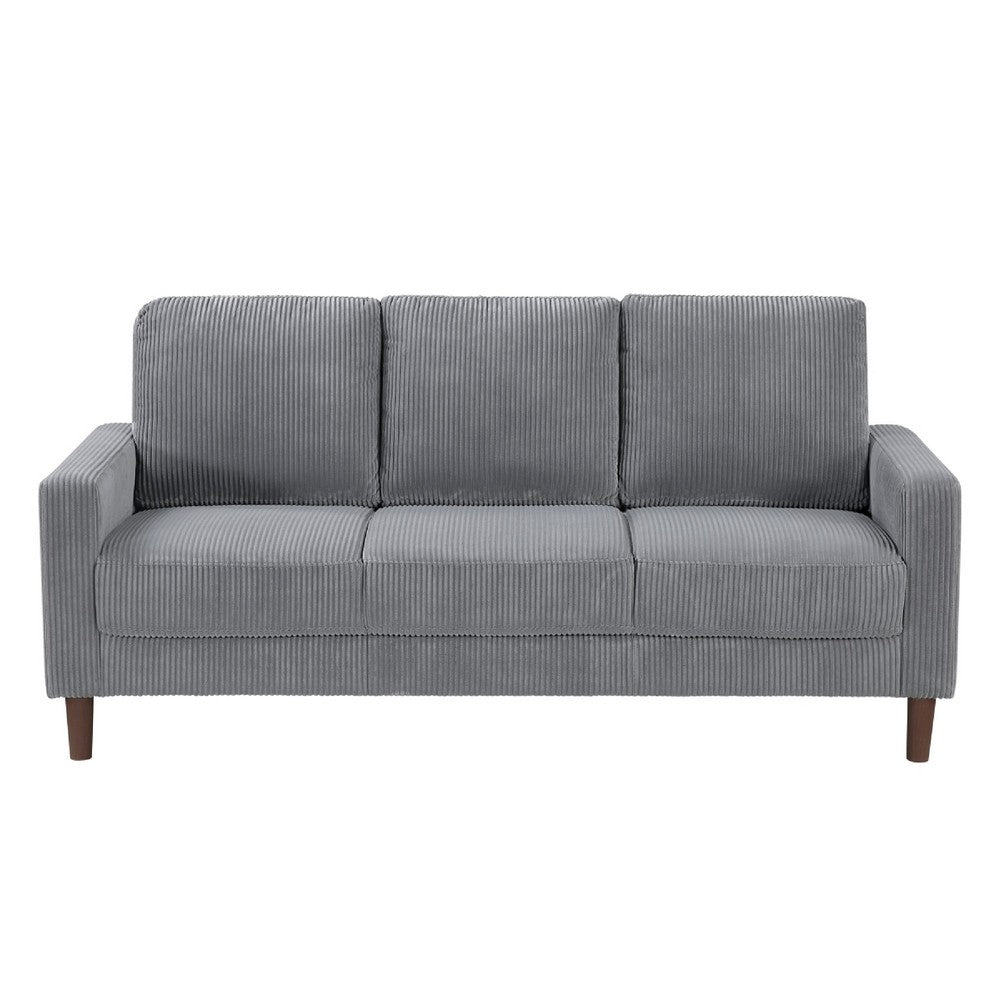 Benjara Cey Sofa, Gray Corduroy Upholstery, Modern Style Brown Legs, 77 Inch