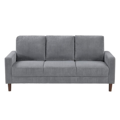 Benjara Cey Sofa, Gray Corduroy Upholstery, Modern Style Brown Legs, 77 Inch