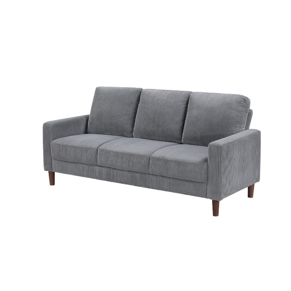Benjara Cey Sofa, Gray Corduroy Upholstery, Modern Style Brown Legs, 77 Inch