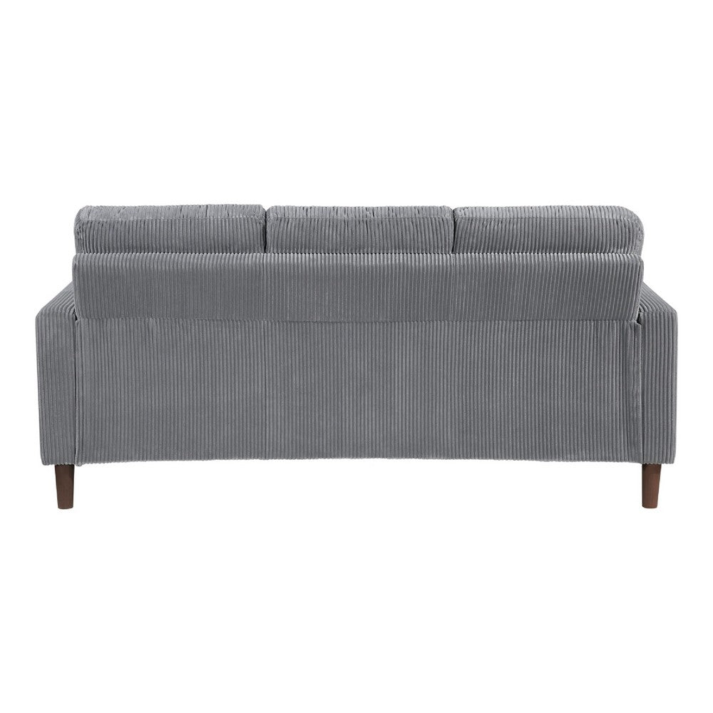 Benjara Cey Sofa, Gray Corduroy Upholstery, Modern Style Brown Legs, 77 Inch