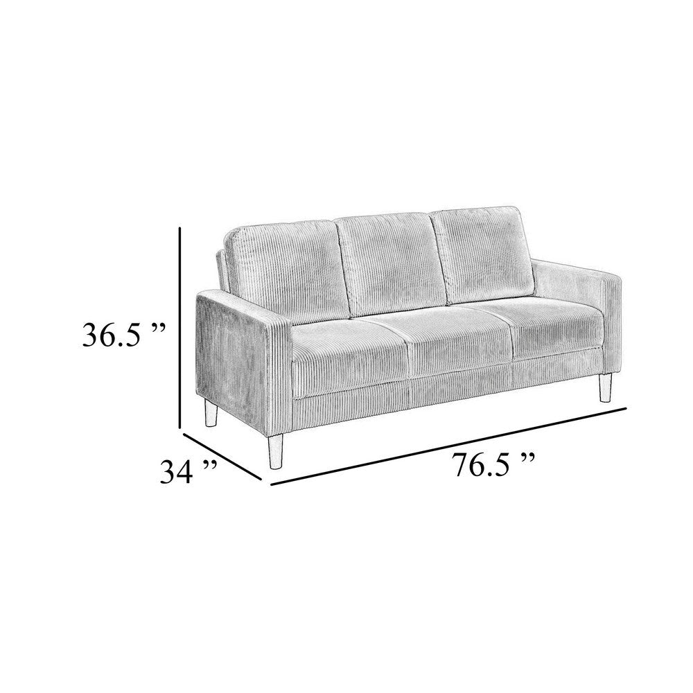 Benjara Cey Sofa, Gray Corduroy Upholstery, Modern Style Brown Legs, 77 Inch