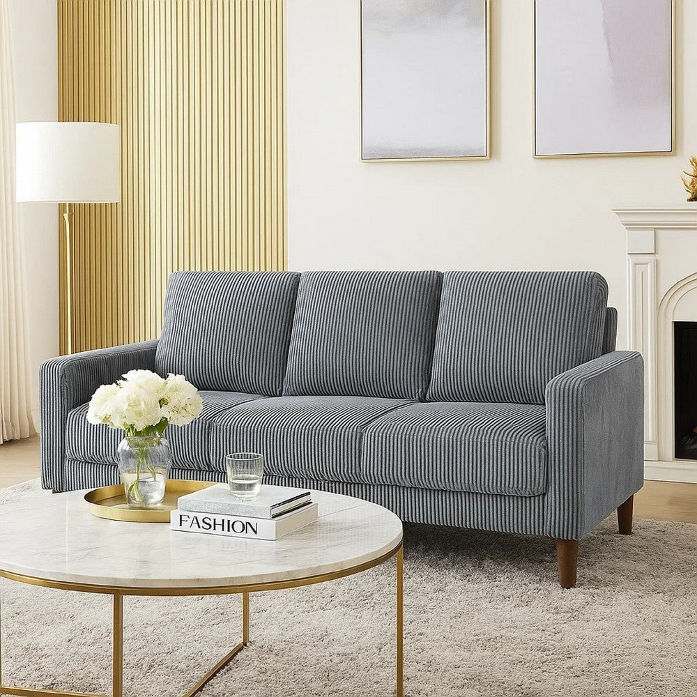 Benjara Cey Sofa, Gray Corduroy Upholstery, Modern Style Brown Legs, 77 Inch