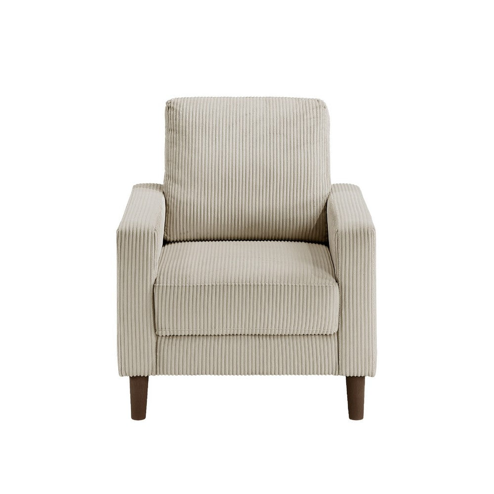 Benjara Cey Sofa Armchair, Taupe Corduroy Upholstery, Modern Style Brown Legs