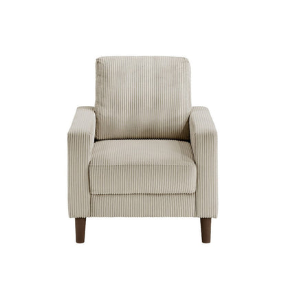 Benjara Cey Sofa Armchair, Taupe Corduroy Upholstery, Modern Style Brown Legs