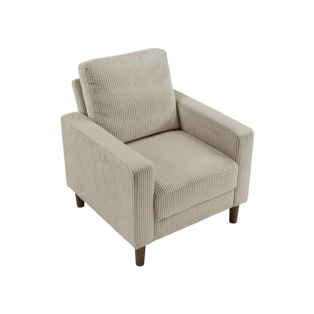Benjara Cey Sofa Armchair, Taupe Corduroy Upholstery, Modern Style Brown Legs