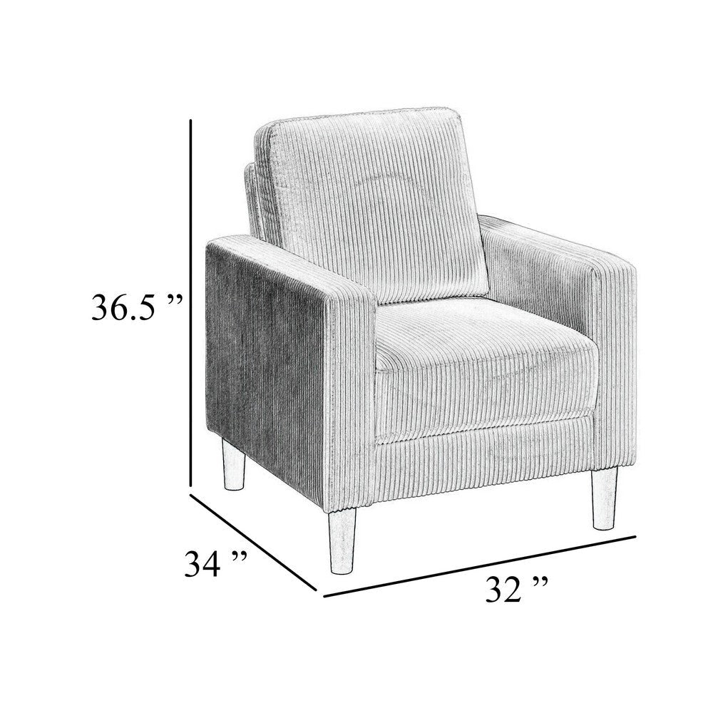 Benjara Cey Sofa Armchair, Taupe Corduroy Upholstery, Modern Style Brown Legs