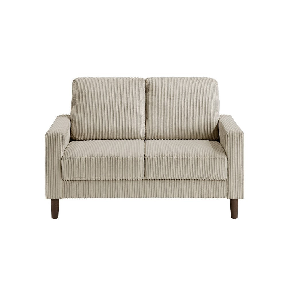 Benjara Cey Loveseat, Taupe Corduroy Upholstery, Modern Style Brown Legs, 55 Inch
