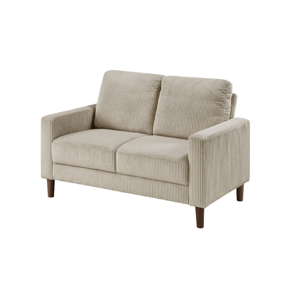 Benjara Cey Loveseat, Taupe Corduroy Upholstery, Modern Style Brown Legs, 55 Inch