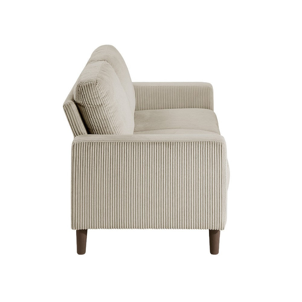 Benjara Cey Loveseat, Taupe Corduroy Upholstery, Modern Style Brown Legs, 55 Inch