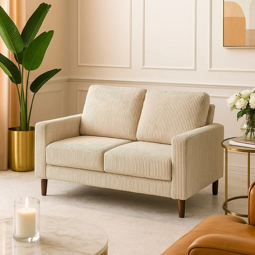 Benjara Cey Loveseat, Taupe Corduroy Upholstery, Modern Style Brown Legs, 55 Inch