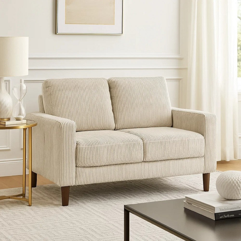 Benjara Cey Loveseat, Taupe Corduroy Upholstery, Modern Style Brown Legs, 55 Inch